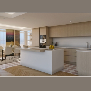 La cocina y al fondo el comedor (Reforma de apartamento en Marbella - Torre Real)