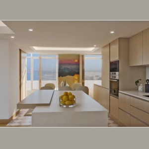 La cocina y al fondo el comedor (Reforma de apartamento en Marbella - Torre Real)